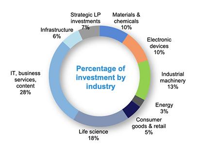 Percentage of investment by industry